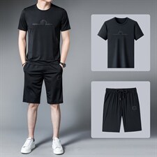 男士短袖冰丝套装2023新款潮流宽松衣服搭配休闲商务t恤三件套，男装休闲套装，电商B212（原钱塘6029）
