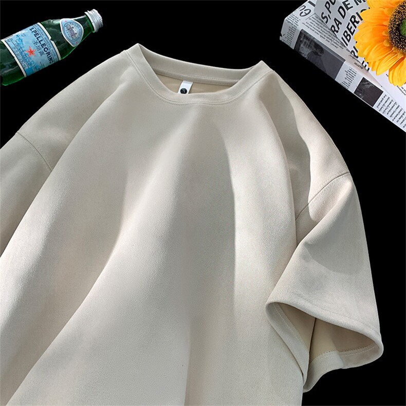 抖音得物直播高品质二开240克美式高街麂皮绒光版纯色短袖t恤12.5，男装T恤，电商A486-1