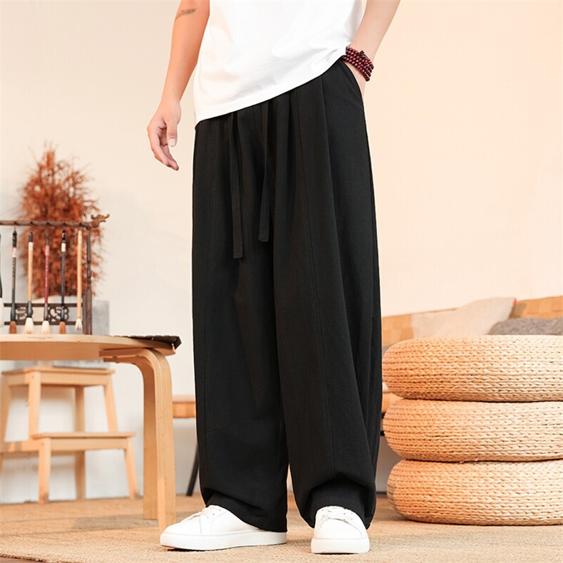8XL-M亚麻弯刀裤直筒阔腿裤子男夏季宽松大码运动灯笼裤KZ068P60,男装休闲裤,电商B312