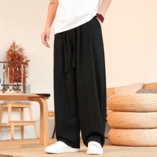 8XL-M亚麻弯刀裤直筒阔腿裤子男夏季宽松大码运动灯笼裤KZ068P60，男装休闲裤，电商B312