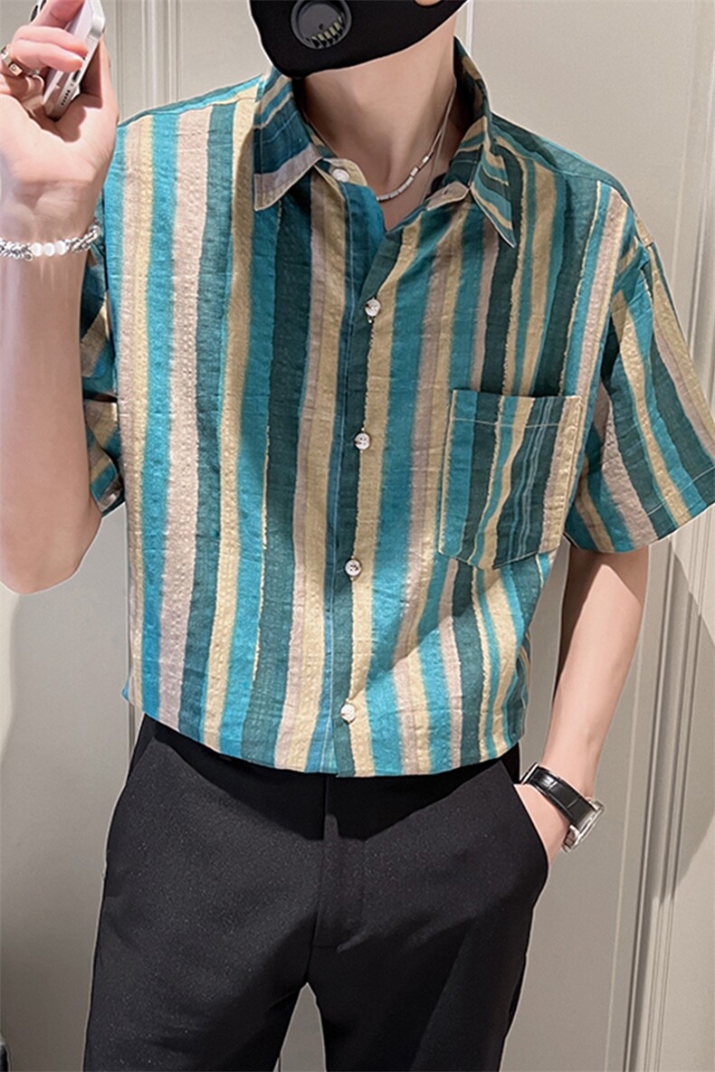 大货23夏季印花短袖衬衫男装社会小伙衬衣休闲TZ95P5078,男装T恤,电商B413