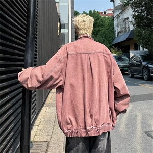 F567P85美式复古废土风洗水做旧立领牛仔夹克外套男小众嘻图片
