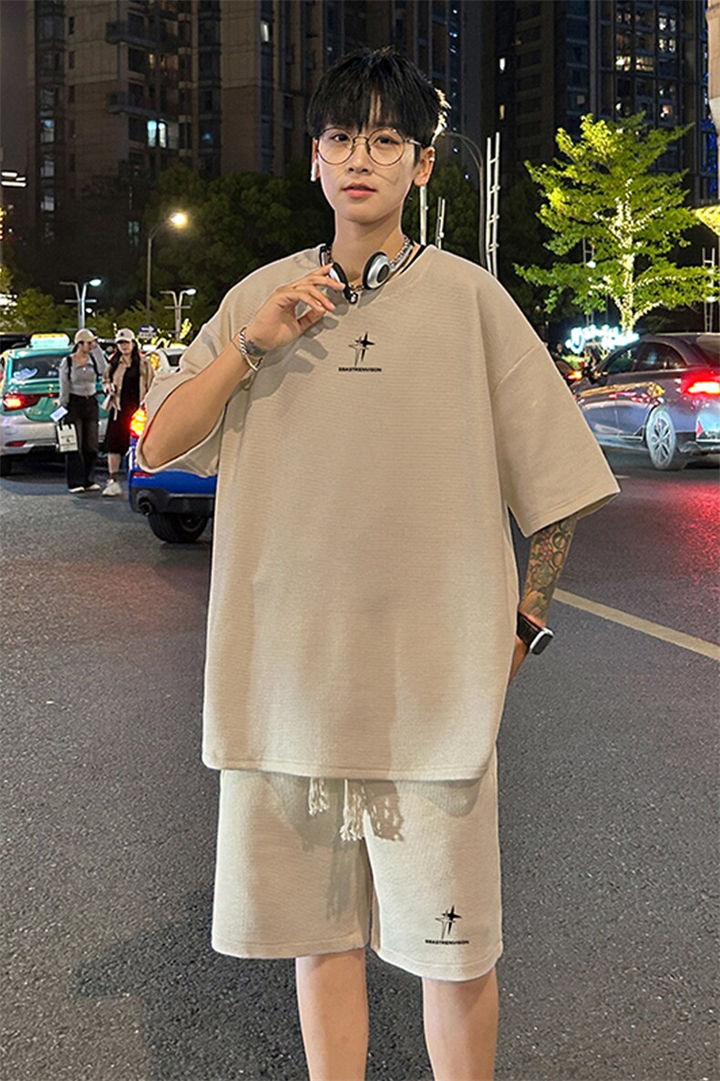 套装！华夫格套装短袖T恤短裤男TZ190-特P38,男装牛仔裤,电商B367
