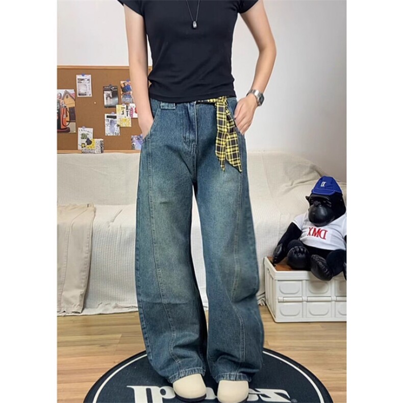 春季美式复古水洗做旧工艺牛仔裤男宽松弯刀拖地裤潮长裤NB251,男装牛仔裤,星座1116A（原606A-3）