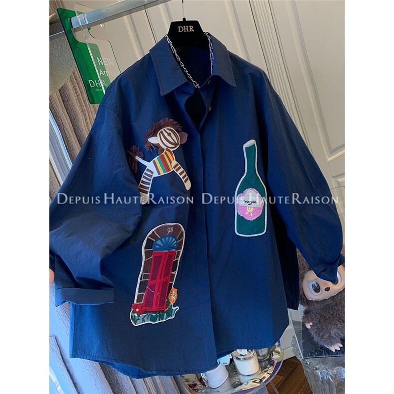 大码胖m200斤独特超好看设计感刺绣长袖衬衫上衣2025秋季新款,男装衬衫,星座613
