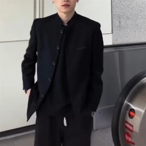 DXZ18-P65秋季新款纯黑唐装男士中山装外套修身显瘦夹克-网图现货图片