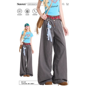 N1306-P50松紧腰头彩色纽扣设计水洗工装裤