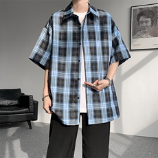 8XL-M格子短袖衬衫男夏季薄款DK制服衬衣JK学院风半袖外套DC28004，男装T恤，电商B312