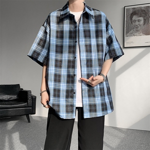 8XL-M格子短袖衬衫男夏季薄款DK制服衬衣JK学院风半袖外套DC28004图片