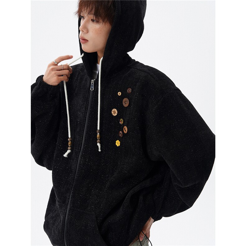 WY10193-特P52加绒特P58加厚雪尼尔满天星连帽卫衣大码外套男,女装短外套,电商A059