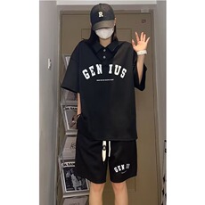 2025美式潮流POLO衫短袖男女同款夏季痞帅宽松上衣短裤套装男，男装休闲套装，星座1210-1
