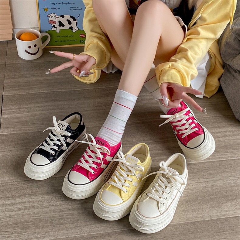 帆布鞋女2024夏季新款学生韩版ins百搭厚底板鞋春秋休闲布鞋，女鞋帆布鞋，电商A223