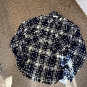 C260-P48 日系少年感毛边格子衬衫男春秋新款潮牌百搭内搭宽松图片