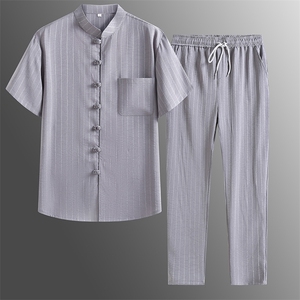 风唐装中年短袖衬衫套装男士夏装太极服宽松套装CF2306-P115图片
