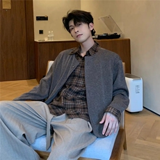 JK728-尺码S-2XL-特P68-现货5万件-假两件拼接新贵衬衫针织衫外套，男装衬衫，星座1811B