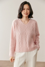 秋季新款菱形v领时尚休闲针织衫，女装针织衫/毛衣，鸥蕊娅羊绒