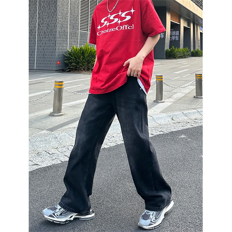 美式高街vibe风直筒长裤欧美痞帅男hiphop复古水洗拼接工装牛仔裤,男装牛仔裤,星座301D-4(原星座1004-4）