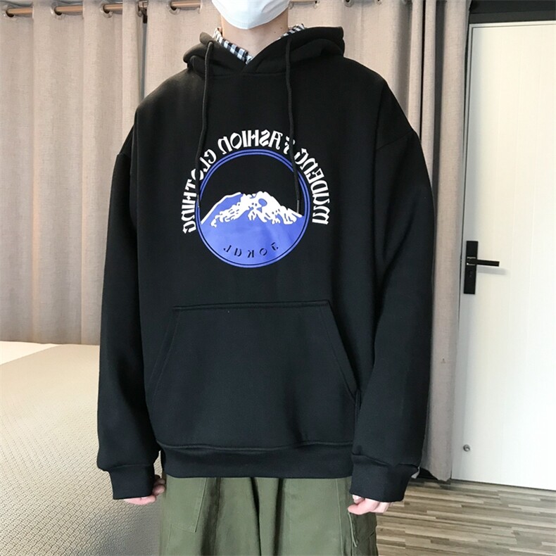 2020冬装港味雪山印花情侣宽松学院原宿风加绒卫衣男A182,男装卫衣,星座910A