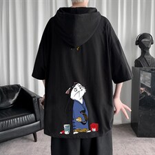 LD54014-P45连帽短袖t恤男大码胖子带帽五分袖中袖,男装T恤,电商A040