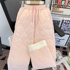 加绒冬加棉拼接羊羔绒棉裤女菱格刺绣夹棉保暖长裤H0054P48，男装棉衣，星座1013-1