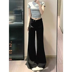W10882-P38特批网图现货美式复古高街黑色微喇加绒加厚牛仔裤，男装牛仔裤，星座1608