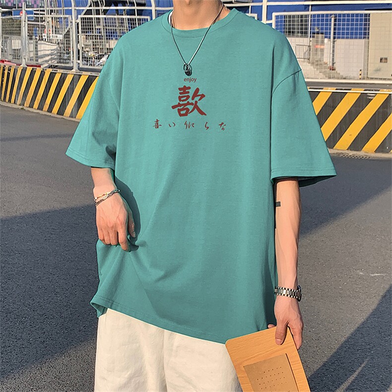 HXT1095TP20  夏季短袖t恤男生宽松百搭ins潮流纯棉五分半袖上衣图片