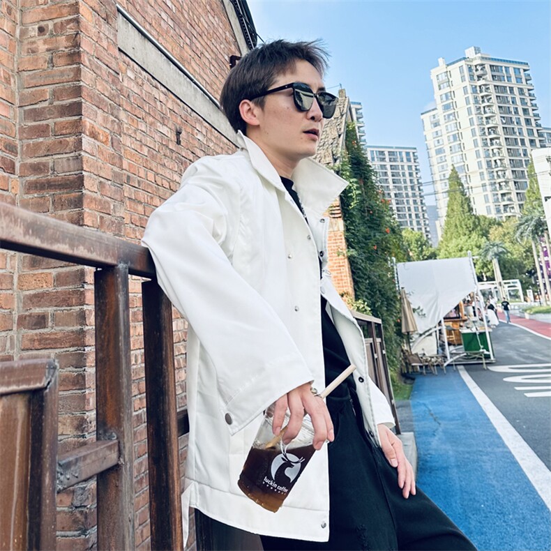 秋季新款不规则斜排扣拉链翻领夹克小众设计高级感外套JK11-P68,男装夹克,星座1109-3