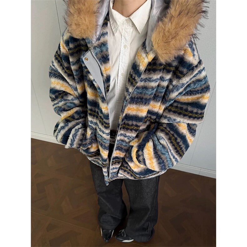 网图有货条纹毛领可拆线连帽棉服外套男女保暖棉衣A1117-P130,男装棉衣,星座1505