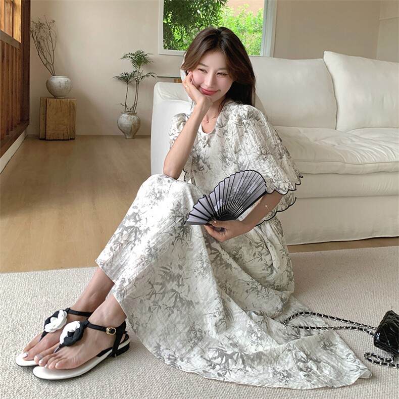 新中式禅意女2025夏季搭配一整套国风水墨画上衣半身裙,女装连衣裙,诺蝶
