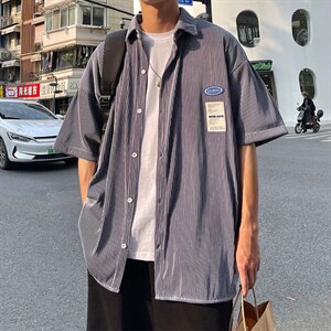 1港风情侣贴布衬衫大码M-5XL网红潮短袖衬衫男DCS7813P45控68，男装T恤，星座226-2