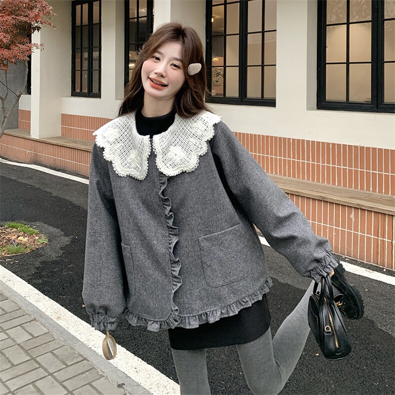 冬款白鸭绒内胆钩花领复古毛织羽绒服2C239-H39-P235-K358,女装羽绒服,2C239