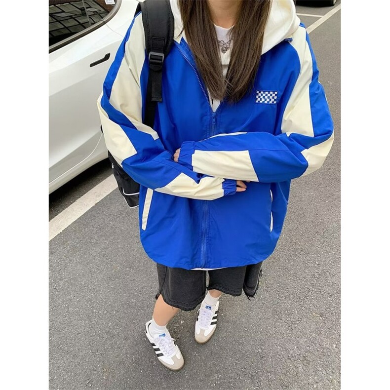 港风秋款ins嘻哈拼接纯色夹克男青少年潮流宽松简约休闲运动外套,男装夹克,星座506A