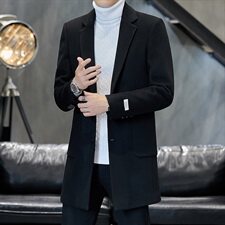 2021秋冬主推中长款风衣男大码潮流呢子大衣男毛呢外套F1965-P165，男装毛呢大衣，星座217-4