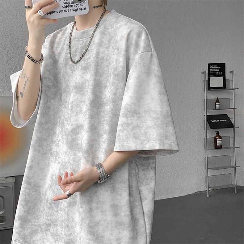 8XL-M青少年扎染短袖t恤休闲运动套装男生夏季宽松大码TZ38001P55图片
