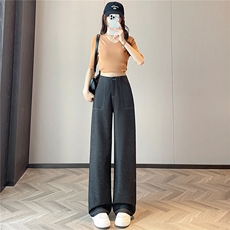 2025春夏新款垂感丹宁牛仔西装阔腿裤高腰显瘦窄版休闲直筒裤，女装牛仔裤，梦白服饰厂