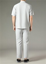 中老年亚麻套装高档唐装夏太极服中式刺绣立领短袖上衣风套装，男装中老年男装，钱塘723