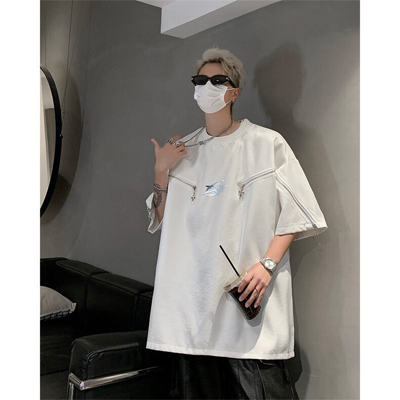 丝光棉解构短袖T恤夏季小众设计拉链半袖体恤XZ514-2-202494-P63,男装T恤,星座514-2(原B239)