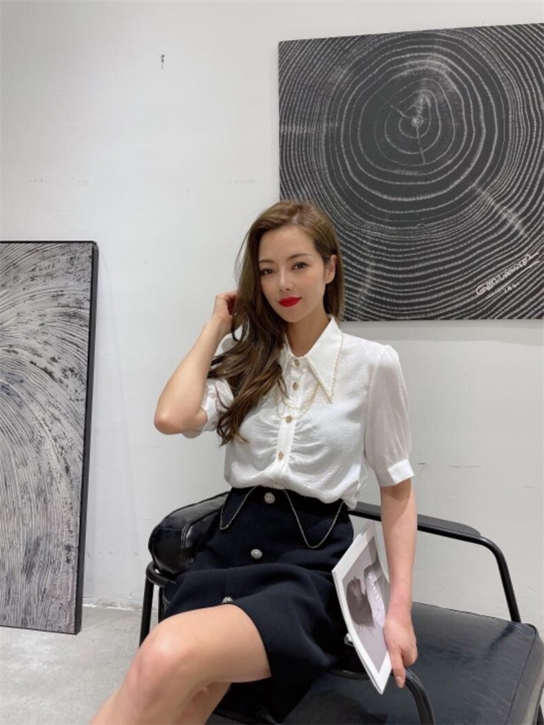 【92038】四色链条可拆卸衬衣，女装，迪盛靓点