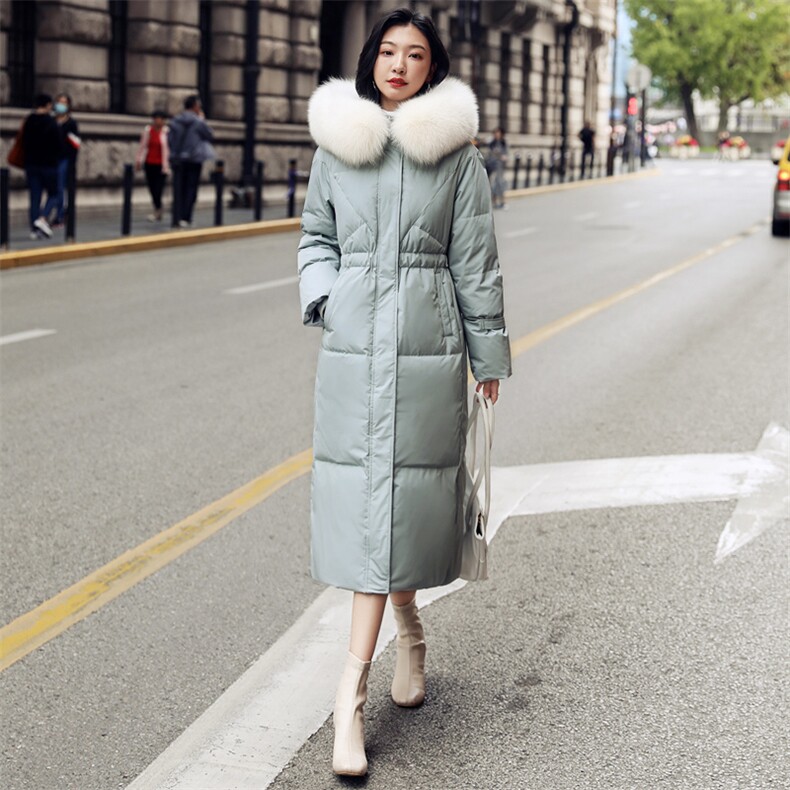 时尚保暖女士中长款羽绒服 冬季新款狐狸毛领连帽外套图片