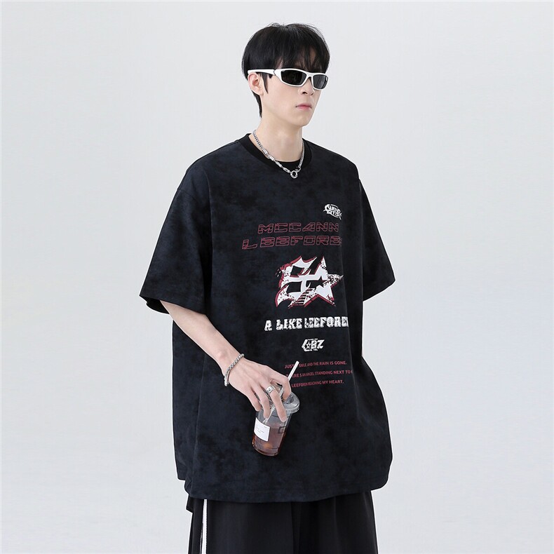 美式水洗做旧喷脏设计短袖T恤男女宽松情侣上衣T709-p28,男装T恤,电商C307
