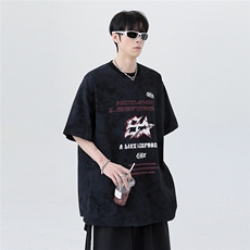 美式水洗做旧喷脏设计短袖T恤男女宽松情侣上衣T709-p28，男装T恤，电商C307