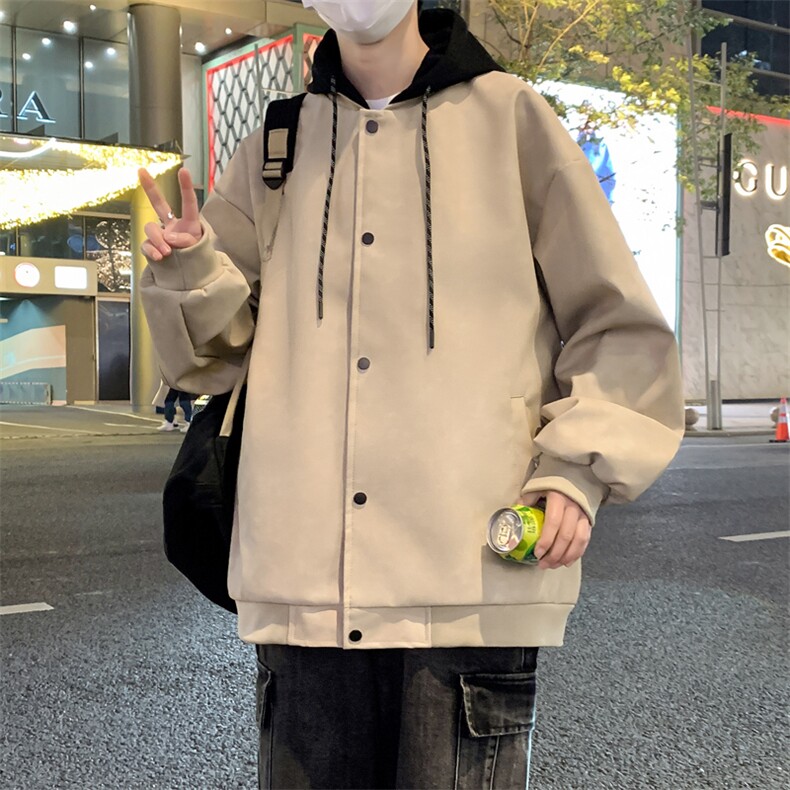 现货2026春秋款潮男假两件连帽皮衣夹克外套A436-D216-P80,男装夹克,电商A436