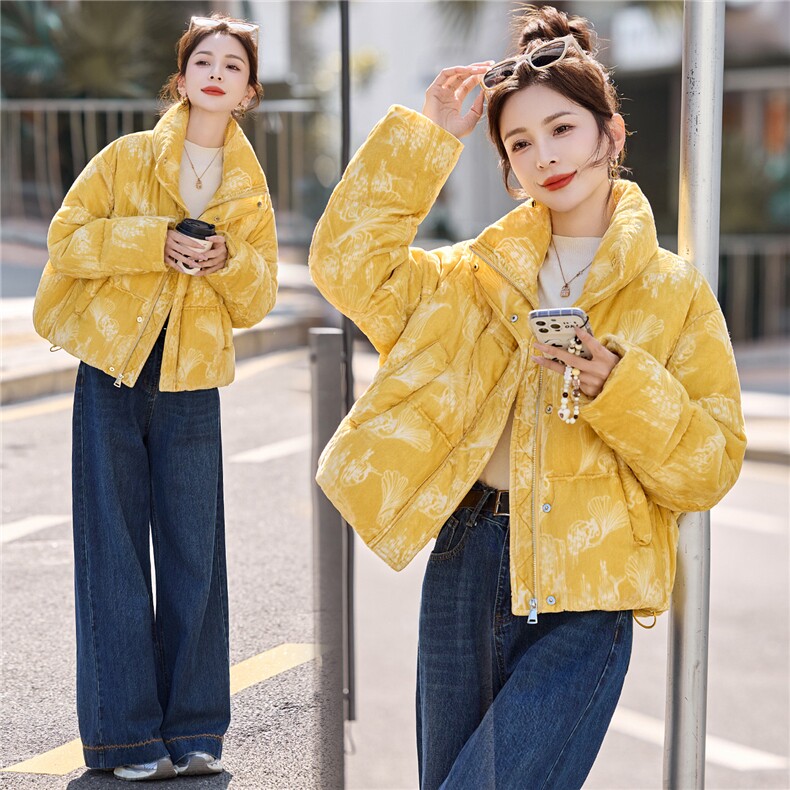 现货时尚面包服立领羽绒服女2025冬季新款宽松洋气短款白鸭绒外套，女装羽绒服，伊仟回