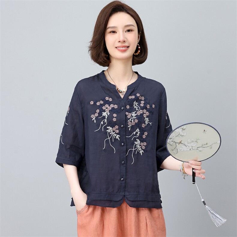 纯苎麻女夏季2025新款轻奢高级感洋气减龄妈妈夏装休闲,女装衬衫,独衣靓