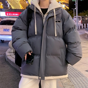 棉衣男冬季新款港风宽松假两件连帽棉服D9999-特P68图片