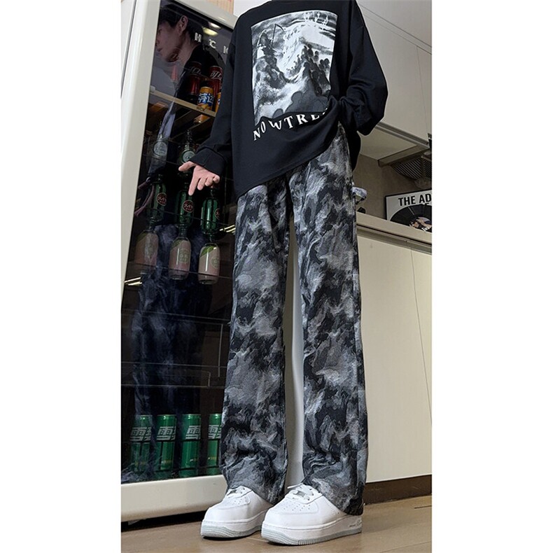 现货美式复古迷彩工装裤宽松直筒提花牛仔裤男K5822-P50控78,男装牛仔裤,星座205
