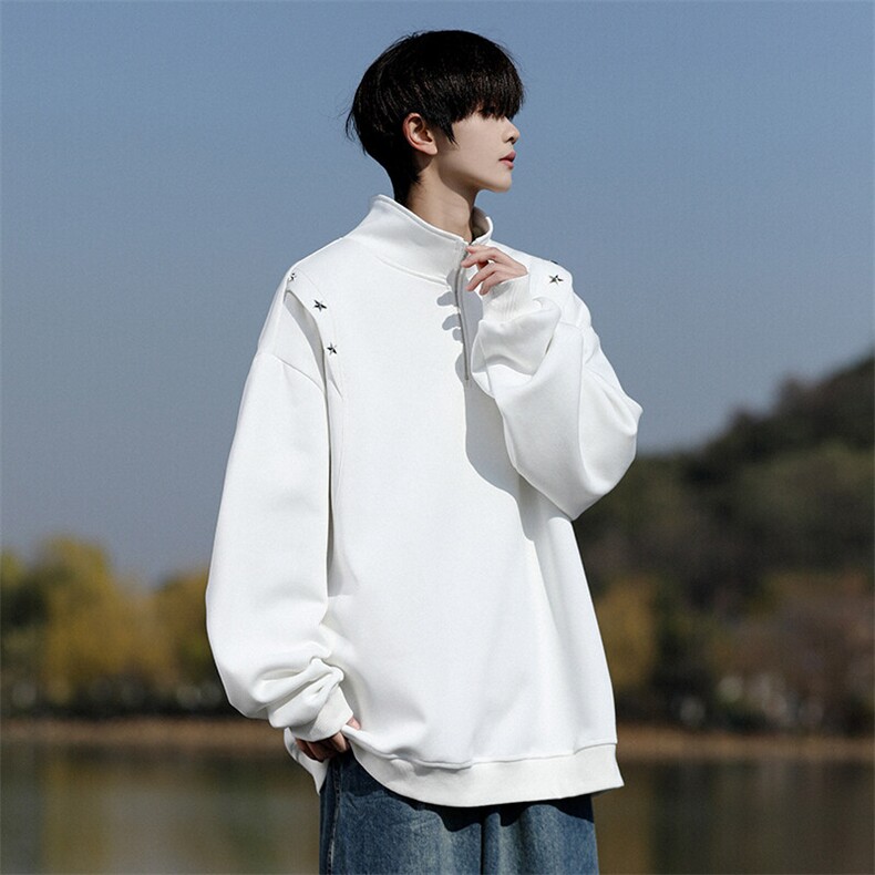 解构半拉链立领卫衣男秋冬季日系cityboy宽松潮流百搭套头上衣服,男装卫衣,电商B238