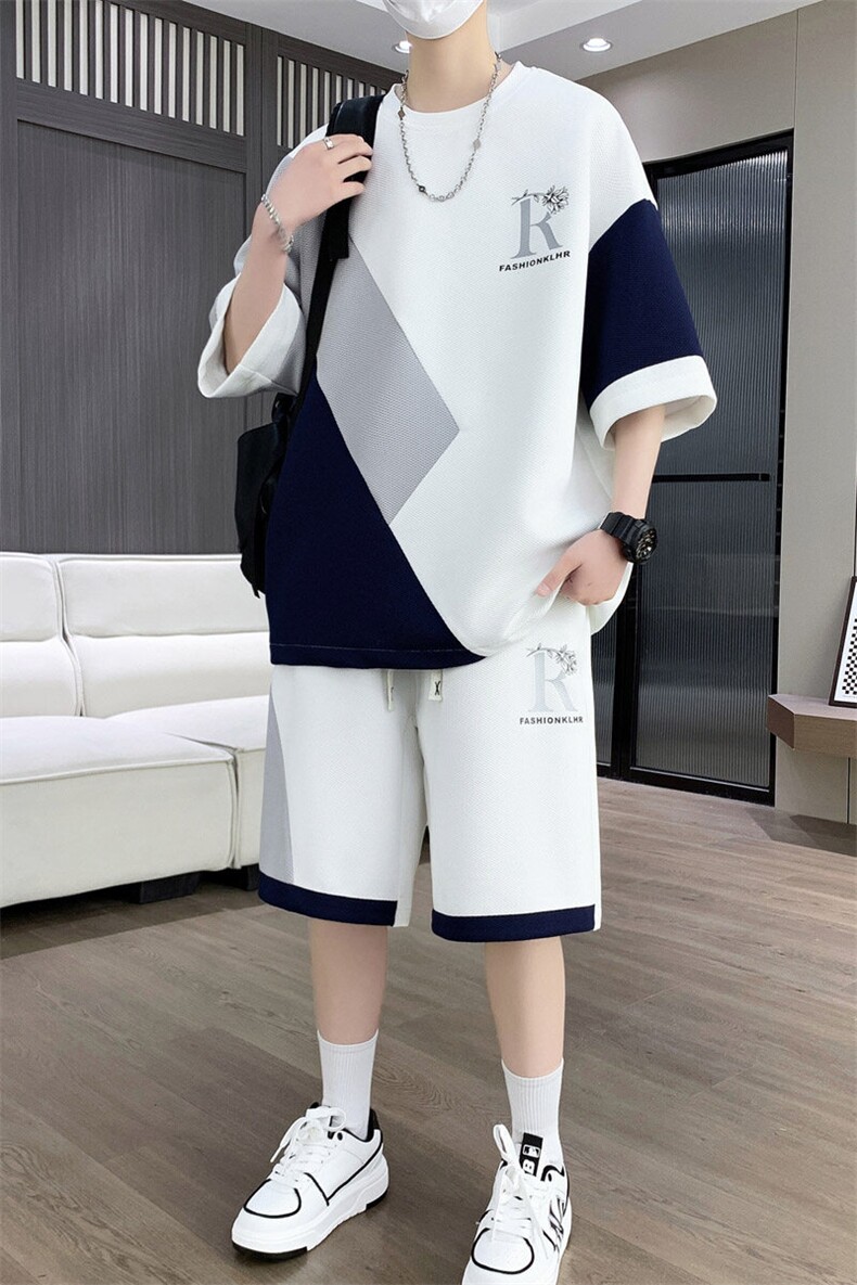 短袖短裤套装新款夏季冰凉感t恤帅气休闲运动套装A436-1107-P55,男装T恤,电商A436