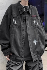 男装牛仔外套2026秋季几何绣标印花男生翻领夹克XZ514-2-N96-P88，男装工装外套，星座514-2(原B239)