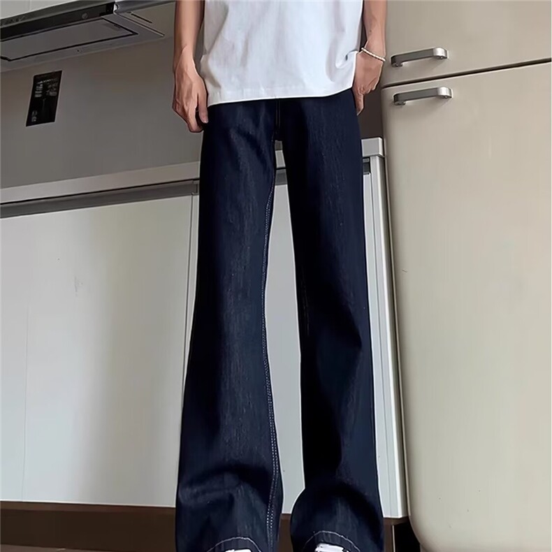 美式高街复古水洗原牛深蓝色牛仔裤直筒裤子ing宽松长裤子男XA119,男装牛仔裤,星座208-5